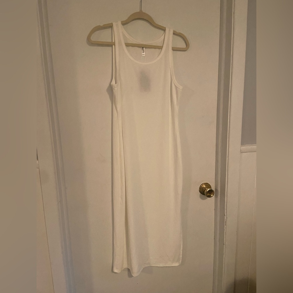 Ribbed White Sleeveless Dress